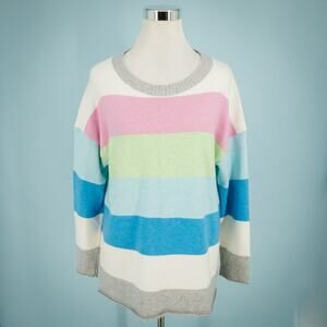 Talbots Plus Size 0X Rainbow Stripe Print Crew Neck Cotton Pullover Sweater